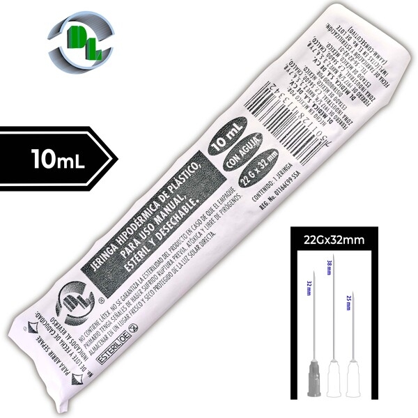 JERINGA 10 mL. (DL) c/AGUJA 22Gx32mm. c/1 Pza.