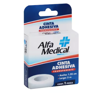 CINTA ADHESIVA TRANSPARENTE (Alfa Medical) Rollo A: 1.25cm; L: 5m. Cja. c/1 Pza.
