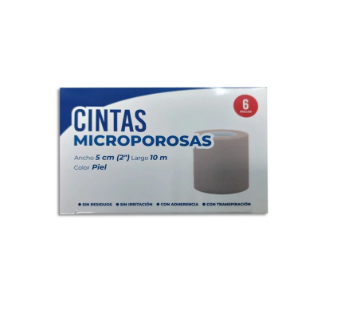 CINTA MICROPOROSA (Codifarma) Rollo Col. Piel A: 5cm; L: 10m. Caja c/6 Pzs.