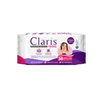 CLARIS TEENS TOALLAS DESMAQUILLANTES Paq. c/30 Pzs. 