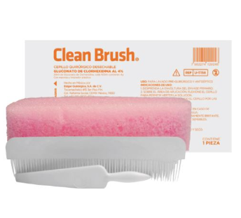 CLEAN BRUSH Clorhexidina SOLUCIÓN al 4% Cepillo Quirúrgico c/1 Pza.
