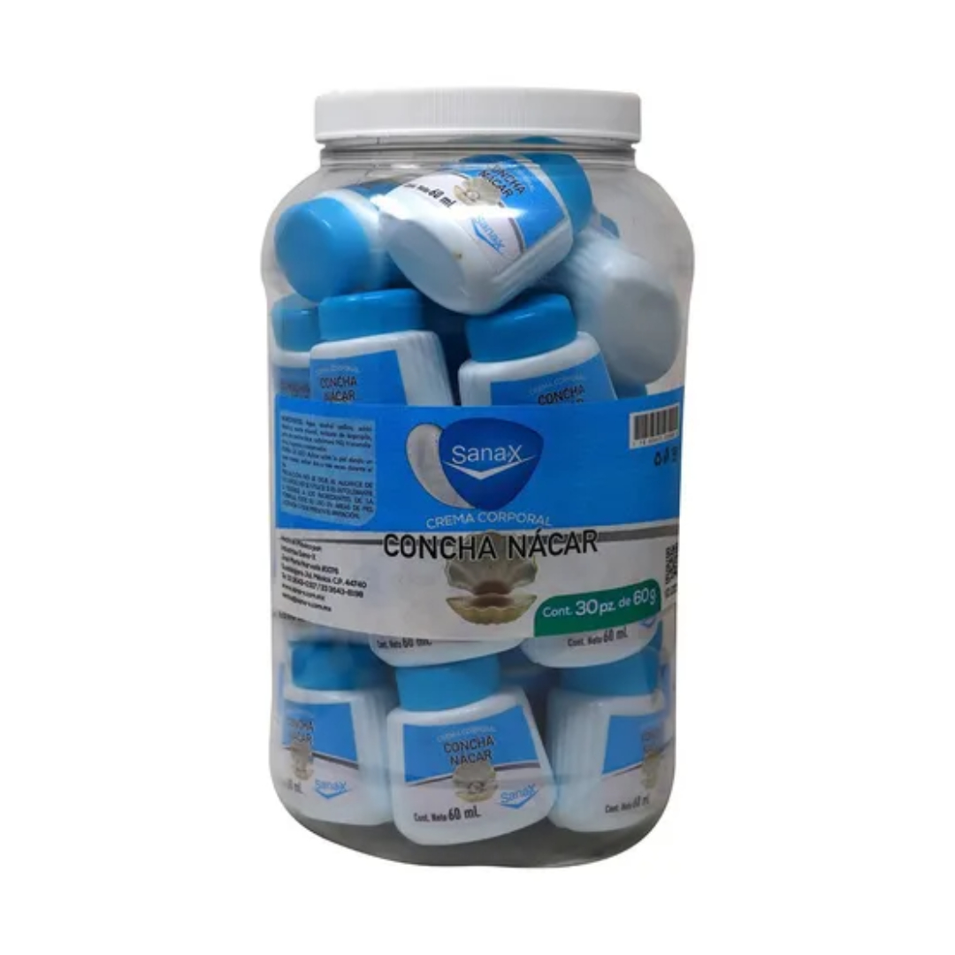 CONCHA NÁCAR (Sana-X) CREMA Vitrolero c/30 Pzs. Tarro 60 ML. 
