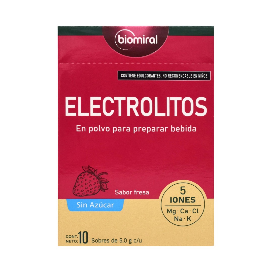 ELECTROLITOS (Biomiral) POLVO Sab. FRESA Cja. c/10 SOBS. 5 G. p/667 ML.