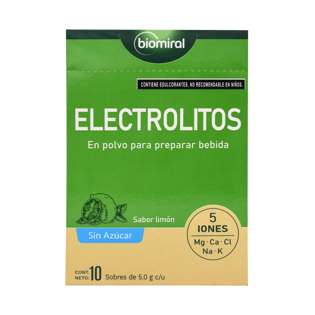 ELECTROLITOS (Biomiral) POLVO Sab. LIMÓN Cja. c/10 SOBS. 5 G. p/667 ML.