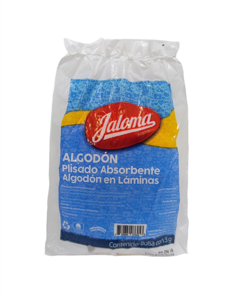ALGODON ABSORBENTE PLISADO (Jaloma) Bolsa c/100 SOBS. 3 G.