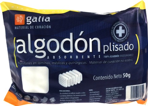 ALGODON ABSORBENTE PLISADO (Galia) Bolsa c/ 50 G.