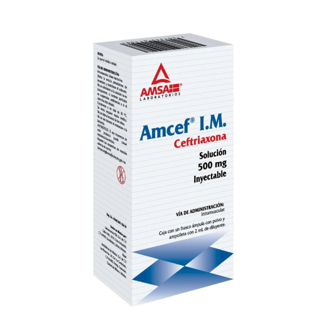 AMCEF I.M. SOL. INY. C/1 FCO. AMP. 500 MG/2 ML. ceftriaxona
