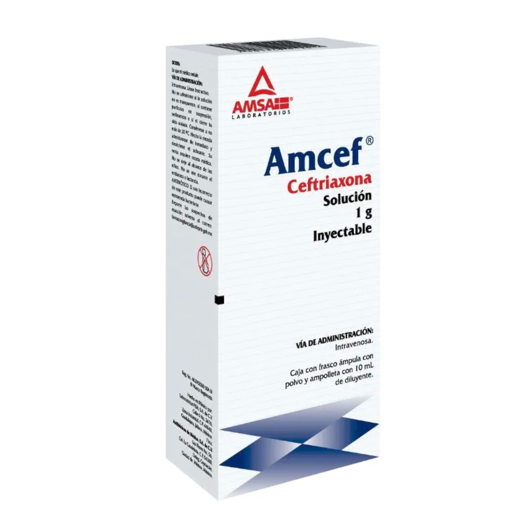 AMCEF I.V. Sol. Iny. c/1 FCO. AMP. 1 G/10 ML. ceftriaxona