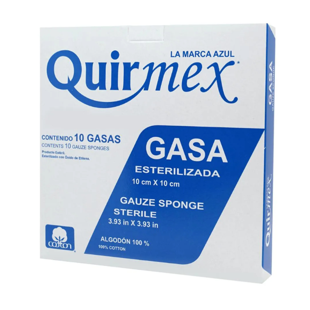 GASA ESTERILIZADA (Quirmex) 10x10cm. T20x12, 8C. Caja c/10 Sobs.