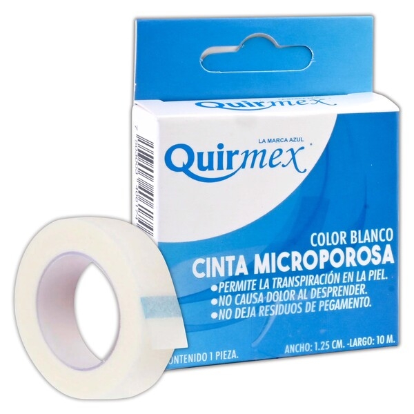 CINTA MICROPOROSA (Quirmex) Rollo Col. Blanco A: 1.25cm; L: 10m. Caja c/1 Pza.