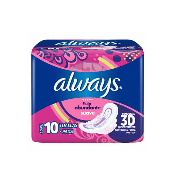 ALWAYS FLUJO ABUNDANTE/SUAVE CON ALAS C/10 TOALLAS
