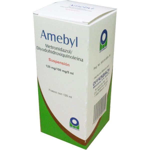 AMEBYL SUSP. Fco. 120 ML. 125-100 MG/5 ML.     metronidazol+diyodohidroxiquinoleina           