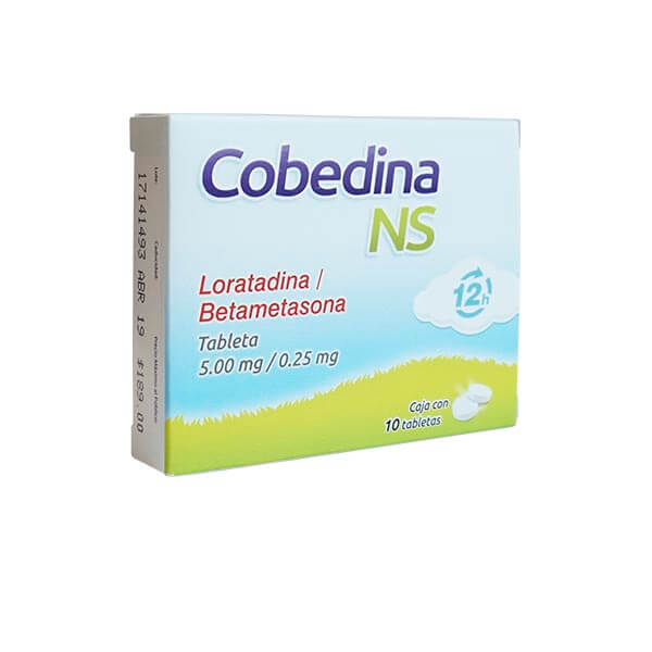 COBEDINA-NS 12H Cja. c/10 TABS. 5.00/0.25 MG. loratadina+betametasona