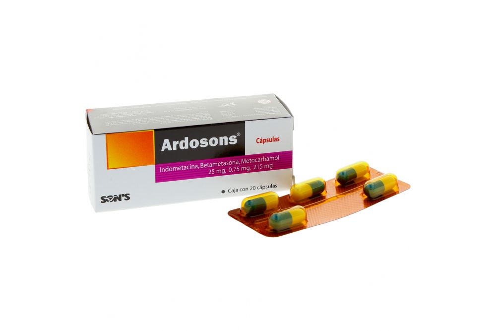 ARDOSONS C/20 CAPS. 25/0.75/215 MG. (Indometacina+Betametasona+Metocarbamol.)