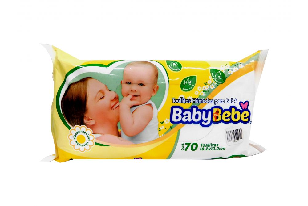 BABY BEBÉ Toallitas Húmedas 18x15cm. Paq. c/ 70 Pzs.