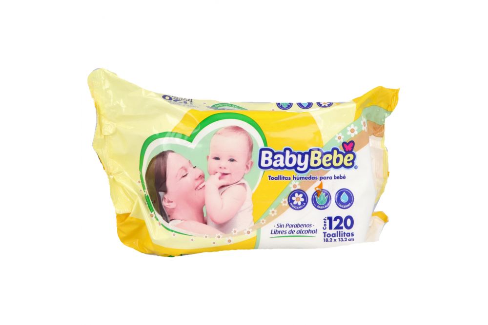 BABY BEBÉ Toallitas Húmedas 18x15cm. Paq. c/120 Pzs.
