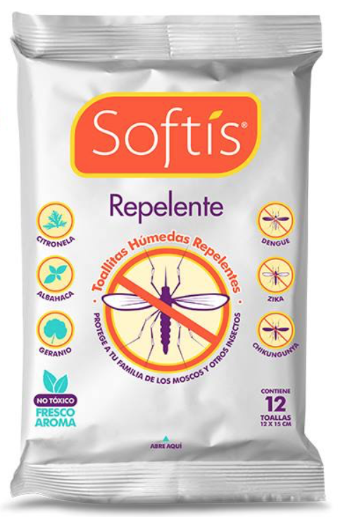 SOFTIS REPELENTE Toallas Húmedas Paq. c/12 Pzs. 12x15 CM.