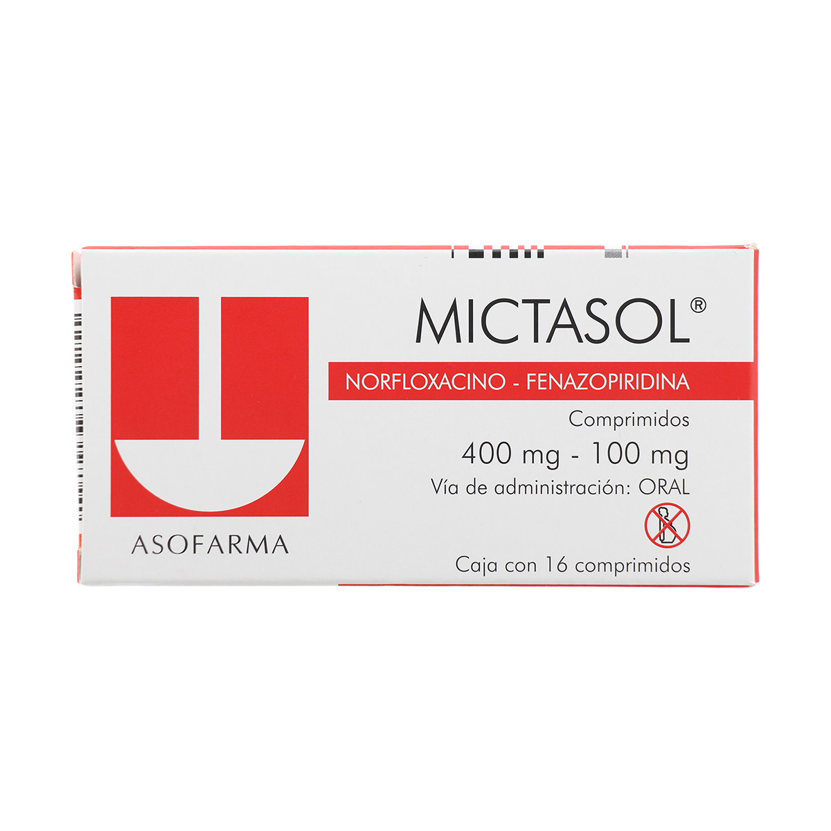 MICTASOL c/16 TABS. 400/100 MG. norfloxacino+fenazopiridina