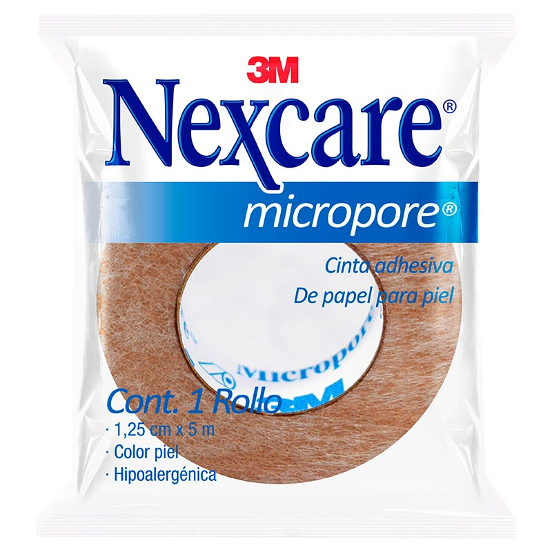 NEXCARE MICROPORE Rollo Col. Piel A: 1.25cm. (1/2"); L: 5m. Bolsa c/1 Pza.