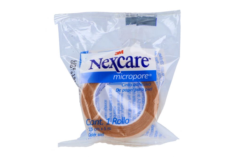 NEXCARE MICROPORE Rollo Col. Piel A: 2.5cm. (1"); L: 5m. Bolsa c/1 Pza.