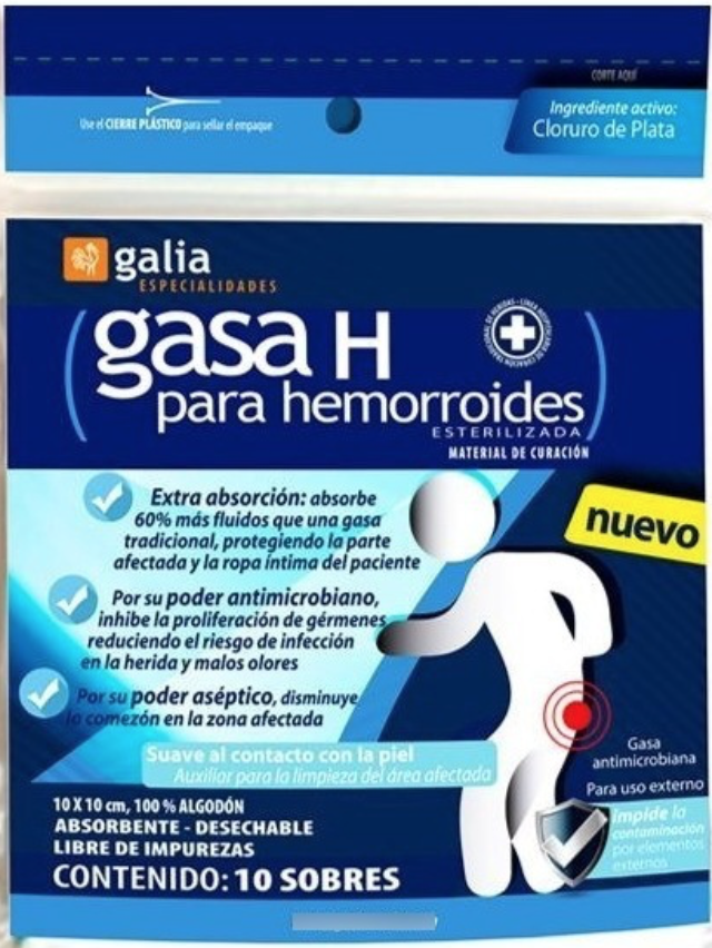 GASA COMPUESTA "H" PARA HEMORROIDES (Galia) Estéril 10x10cm. Bolsa c/10 Sobs.
