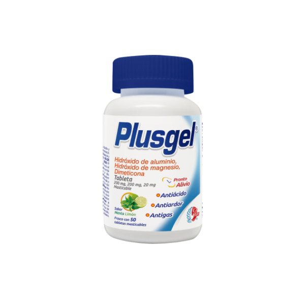 PLUSGEL c/50 TABS. MAST. Sab. Menta-Limón 200/200/20 MG.